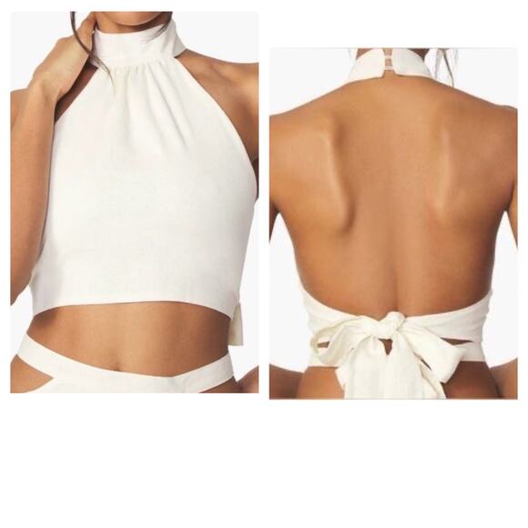 WeWoreWhat Revolve Linen Blend Whisper White Halter Top  Size‎ XS - Picture 2 of 7